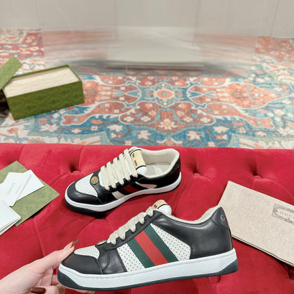 GUCCI 26S SCREENER SNEAKER IN BLACK AND WHITE LEATHER 
