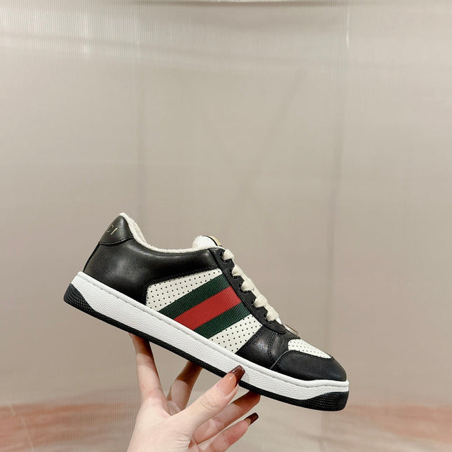 GUCCI 26S SCREENER SNEAKER IN BLACK AND WHITE LEATHER 