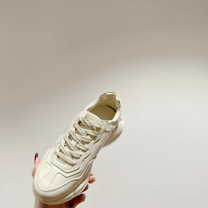 GG RHYTON TRAINER WHITE CALFSKIN WITH PINK LOGO