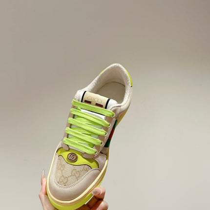 GUCCI 26S SCREENER SNEAKER IN BEIGE MIX LIGHT GREEN SUEDE