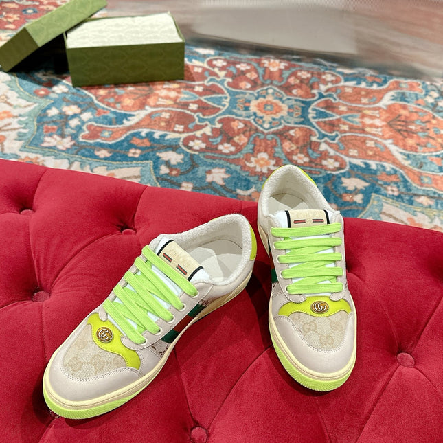GUCCI 26S SCREENER SNEAKER IN BEIGE MIX LIGHT GREEN SUEDE