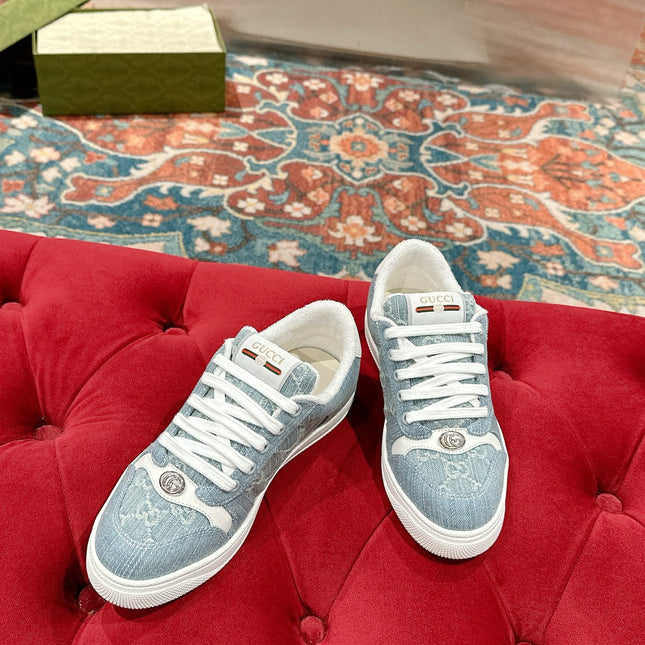 GUCCI 26S SCREENER SNEAKER IN LIGHT BLUE DENIM