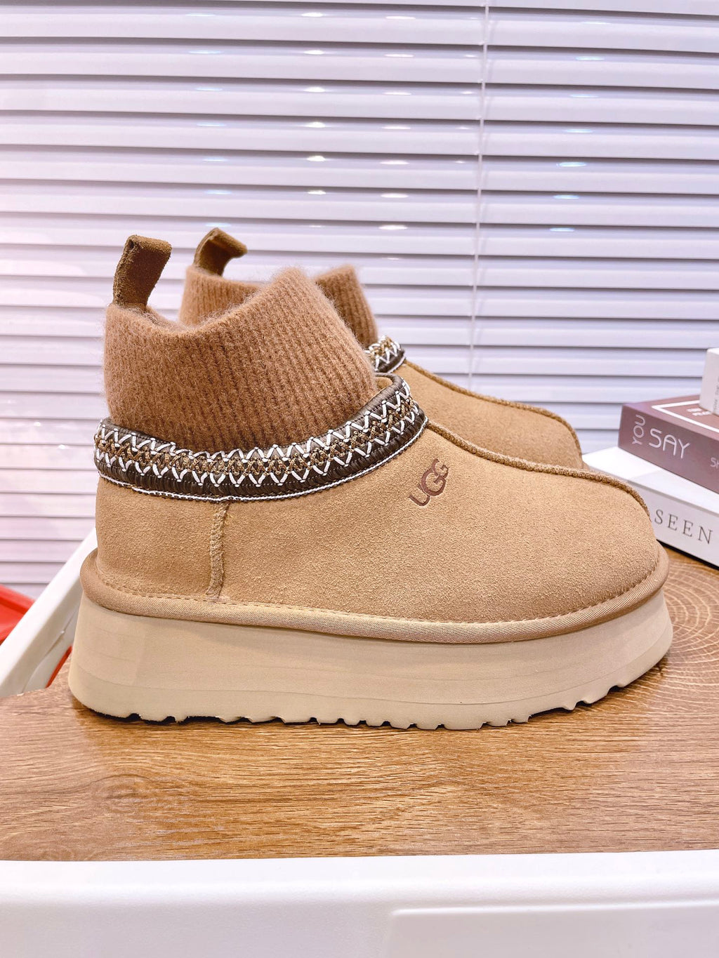SNOW BOOTS IN CIDER BROWN SUEDE WITH ETHNIC STYLE SOCK
