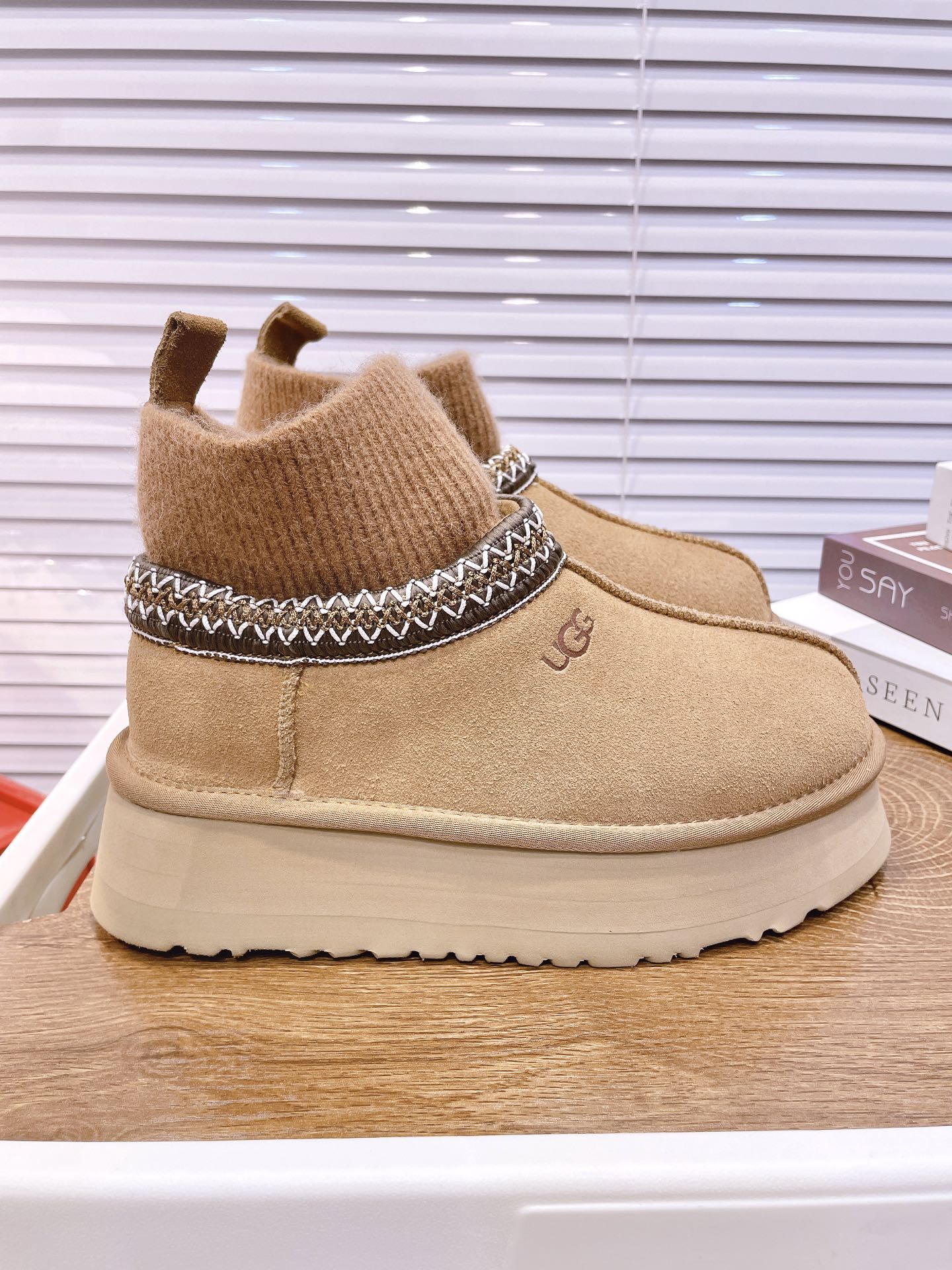 SNOW BOOTS IN CIDER BROWN SUEDE WITH ETHNIC STYLE SOCK