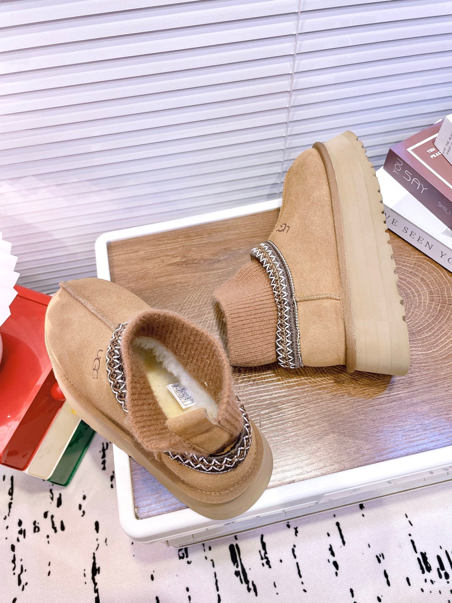 SNOW BOOTS IN CIDER BROWN SUEDE WITH ETHNIC STYLE SOCK