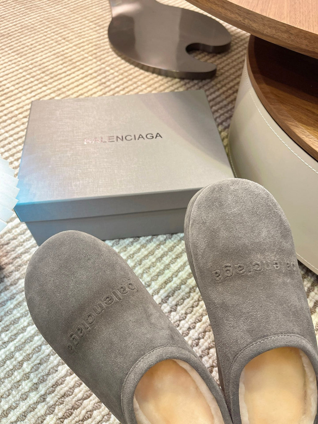 BALENCIAGA 25S AURALEE SLIP-ON 50 MM IN GREY SUEDE