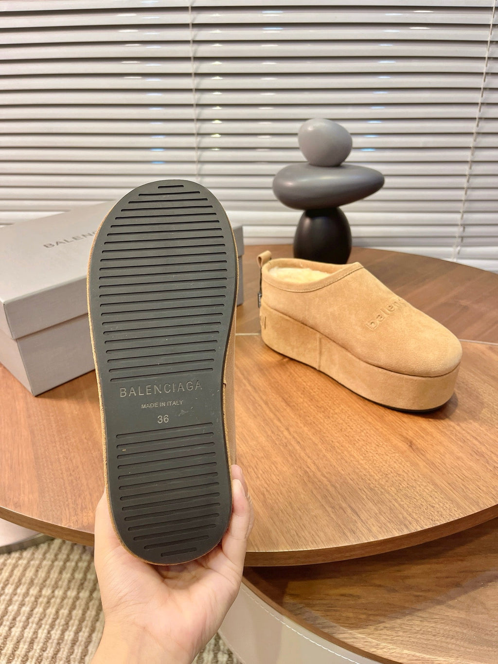 BALENCIAGA 25S AURALEE SLIP-ON 50 MM IN WARM BEIGE BROWN SUEDE