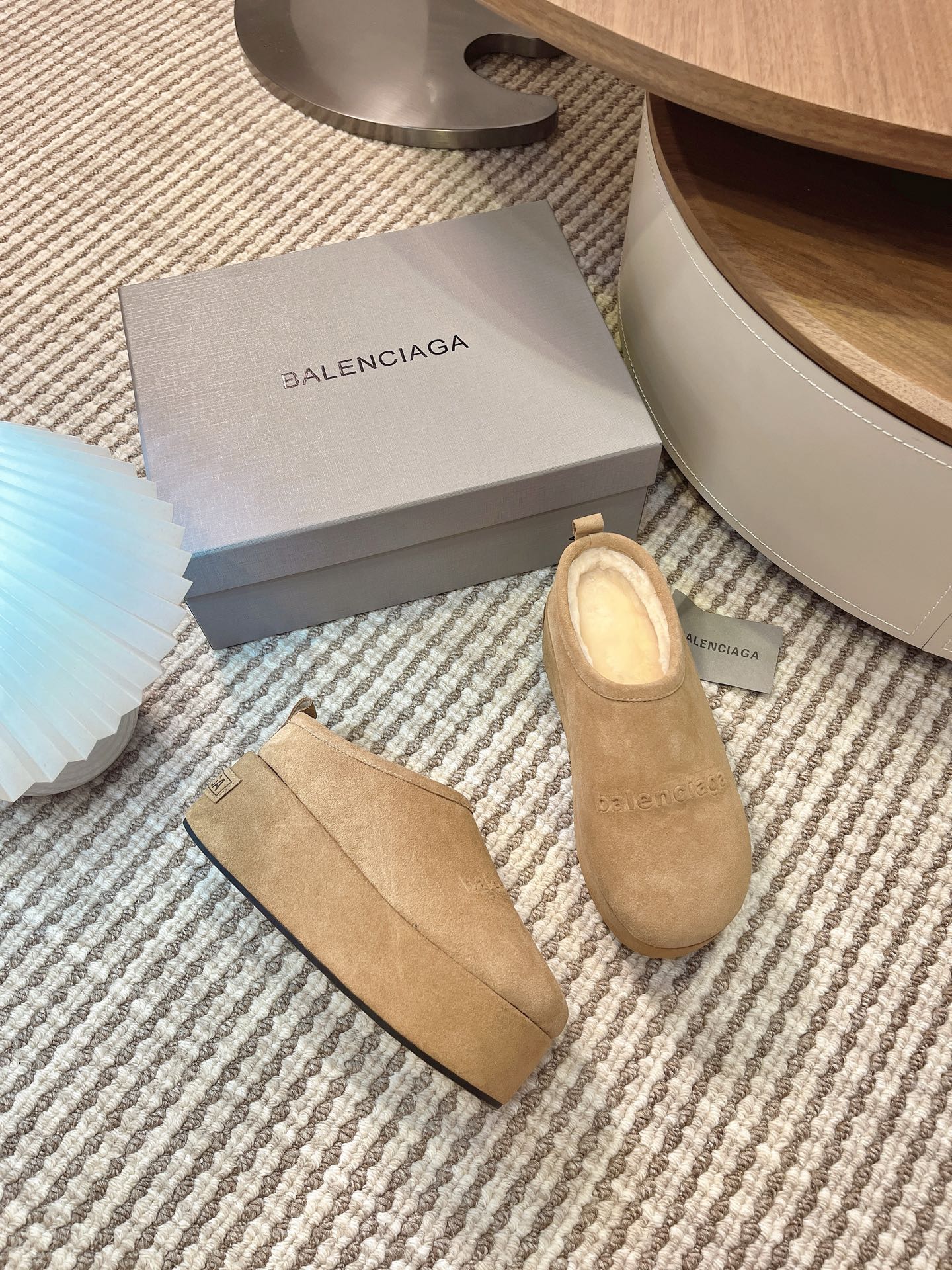 BALENCIAGA 25S AURALEE SLIP-ON 50 MM IN WARM BEIGE BROWN SUEDE