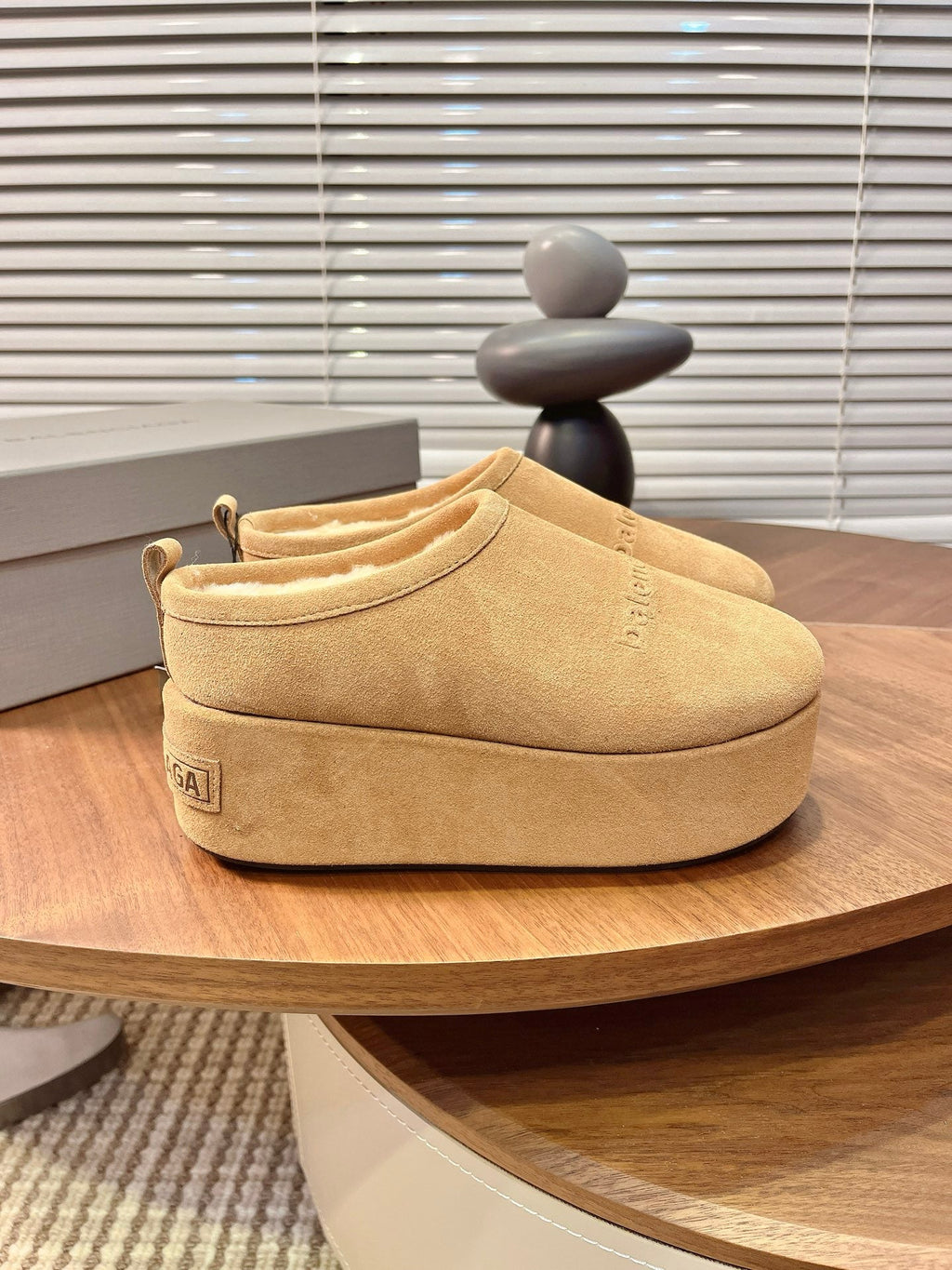 BALENCIAGA 25S AURALEE SLIP-ON 50 MM IN WARM BEIGE BROWN SUEDE