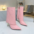 BALMAIN 26S MONOGRAM BOOTS 105 MM IN LIGHT PINK JACQUARD-WOVEN CANVAS