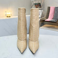 BALMAIN 26S MONOGRAM BOOTS 105 MM IN NUDE BEIGE JACQUARD-WOVEN CANVAS