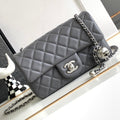 CC MINI 20 FLAP BAG IN DARK GREY CALFSKIN