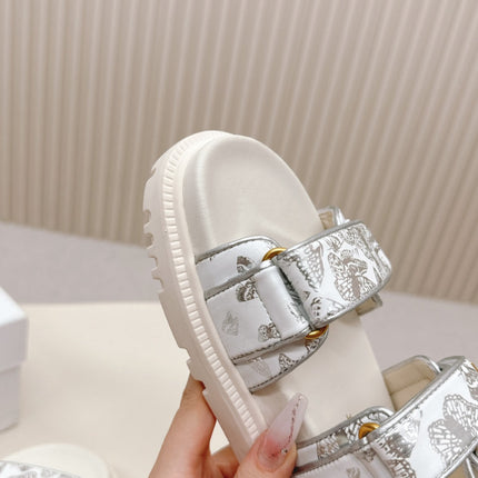 DIOR BACK-STRAP SANDALS 25S IN CREAM WHITE AND SILVER CALFSKIN WITH BUTTERFLY MOTIF