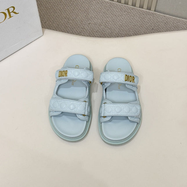 DIOR CLASSIC DOUBLE-STRAP SLIDES 25S IN PASTEL BLUE CALFSKIN