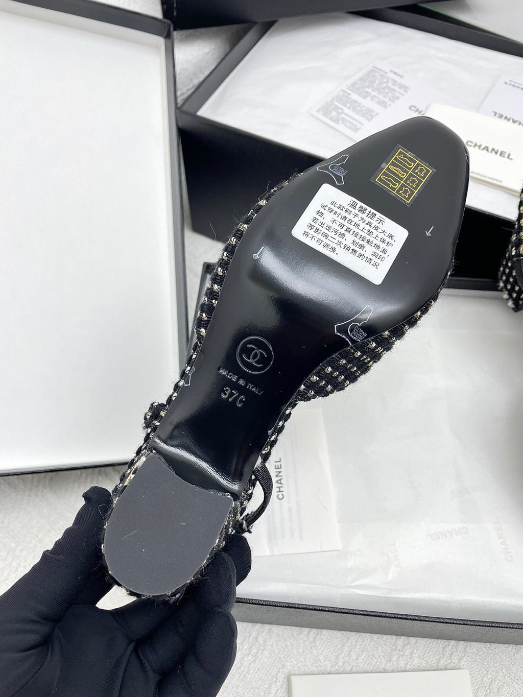 CC SLINGBACK 25S 65 MM IN BLACK TWEED AND FABRIC