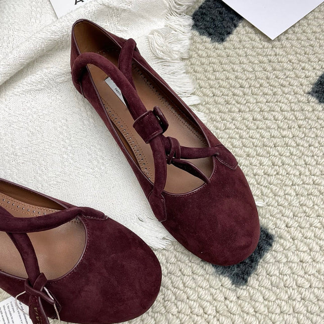 ALAIA 26S BALLET TECKEL IN DARK RED SUEDE