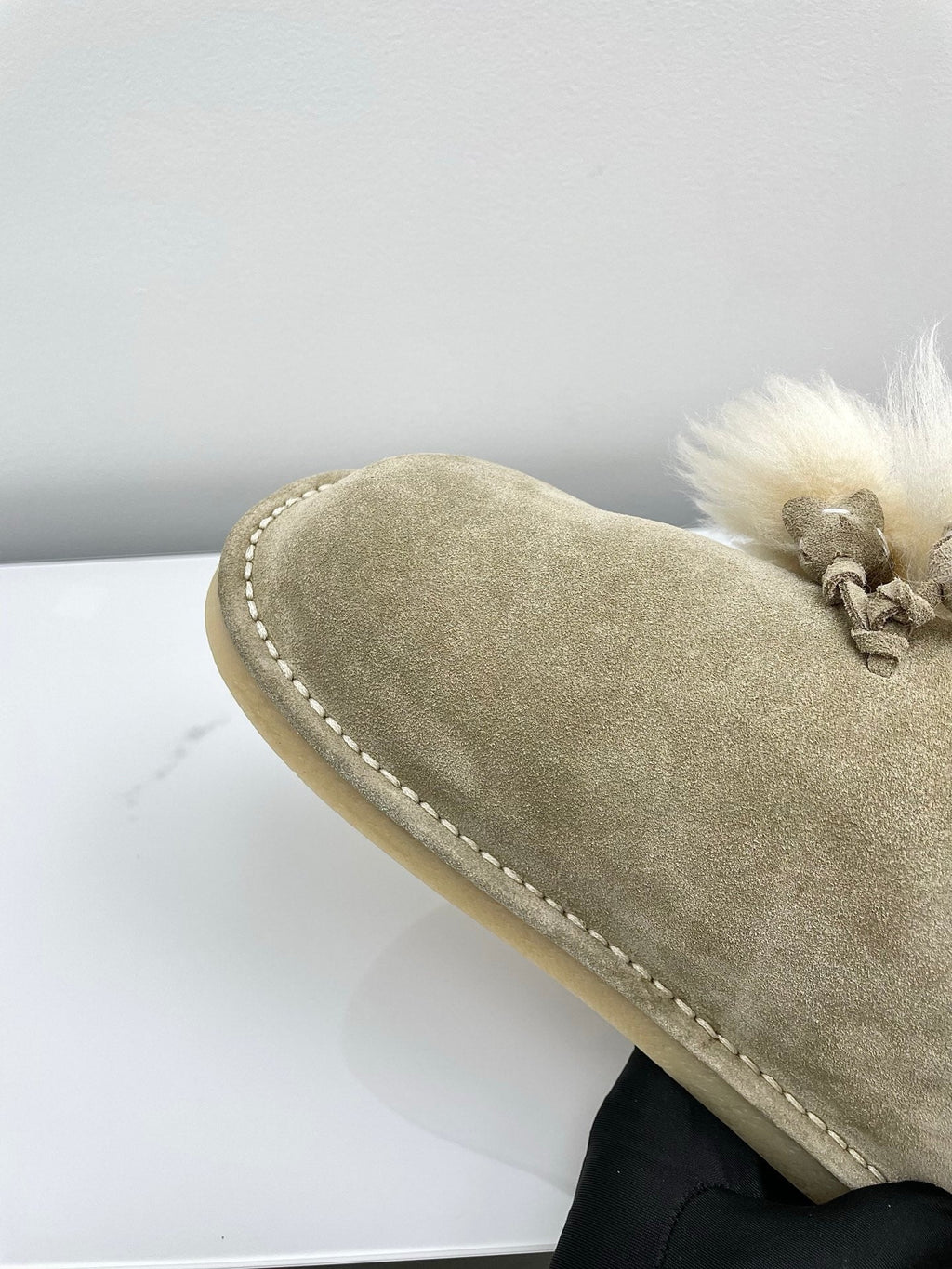 MIUMIU 26S ANKLE SHEARLING BOOTS IN TAUPE BEIGE SUEDE