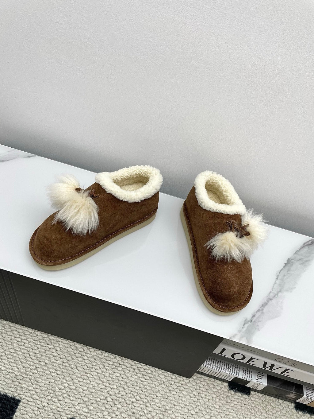 MIUMIU 26S ANKLE SHEARLING BOOTS IN DARK BROWN SUEDE