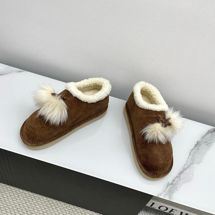 MIUMIU 26S ANKLE SHEARLING BOOTS IN DARK BROWN SUEDE