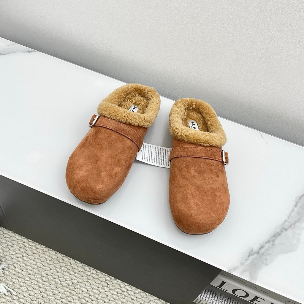 ALAIA 26S MULE IN BROWN SUEDE AND WOOL