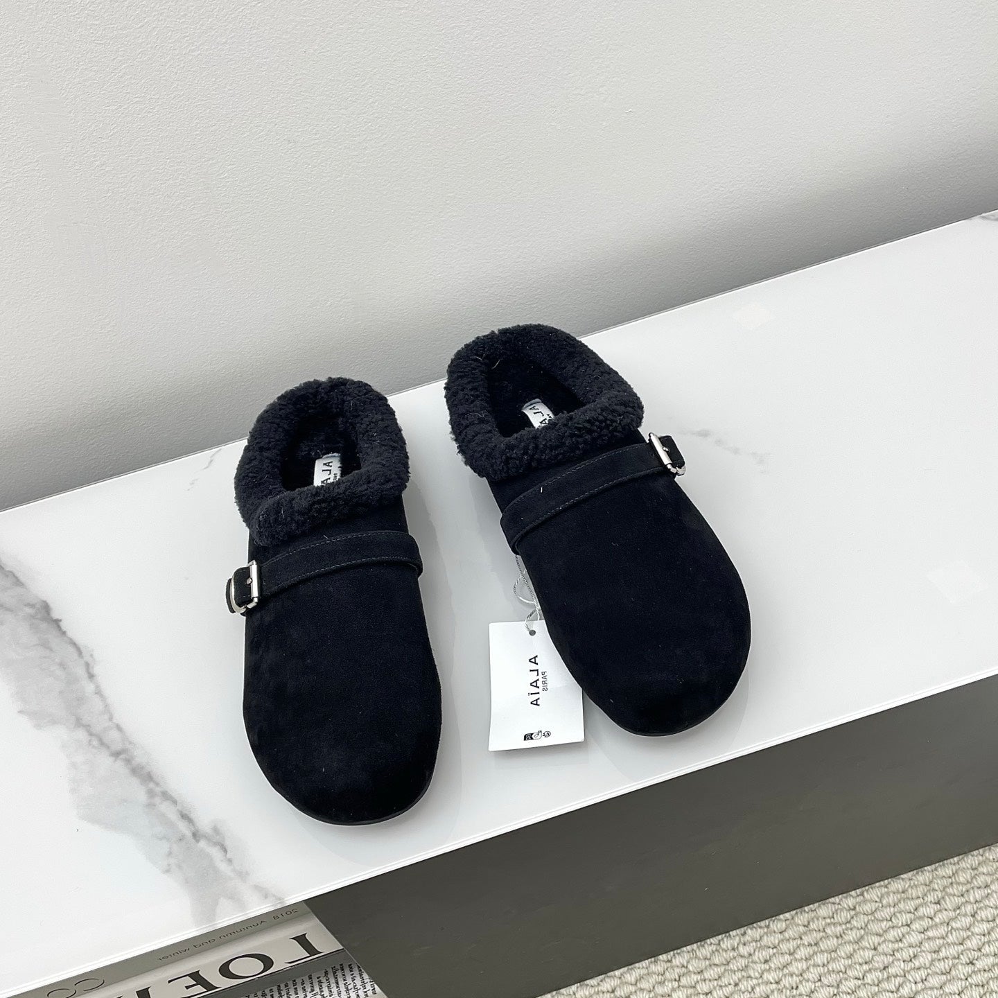 ALAIA 26S MULE IN BLACK SUEDE AND WOOL