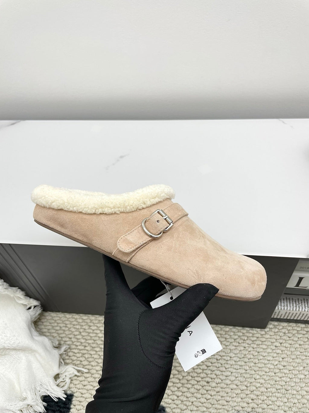 ALAIA 26S MULE IN BEIGE SUEDE AND WOOL