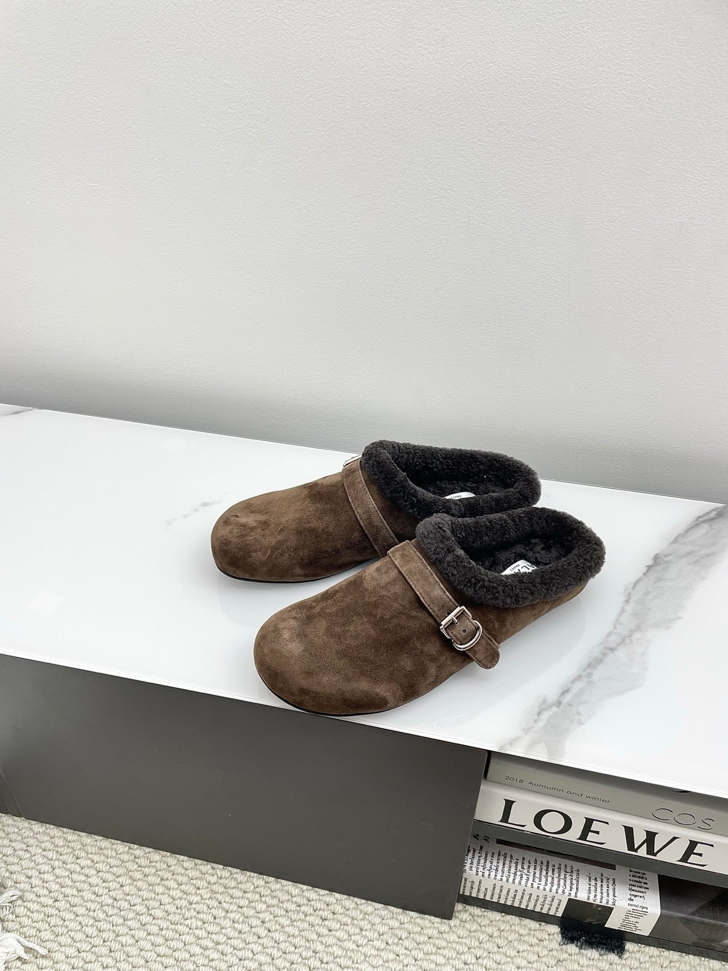 ALAIA 26S MULE IN DARK BROWN SUEDE AND WOOL