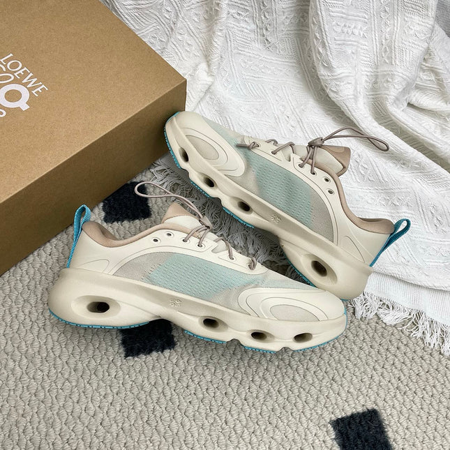 LOEWE 26S CLOUDSOLO SNEAKERS IN LIGHT BLUE AND BEIGE RECYCLED POLYESTER