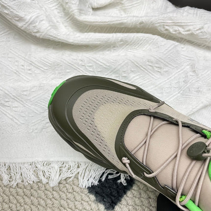 LOEWE 26S CLOUDSOLO SNEAKERS IN OLIVE GREEN AND BEIGE RECYCLED POLYESTER
