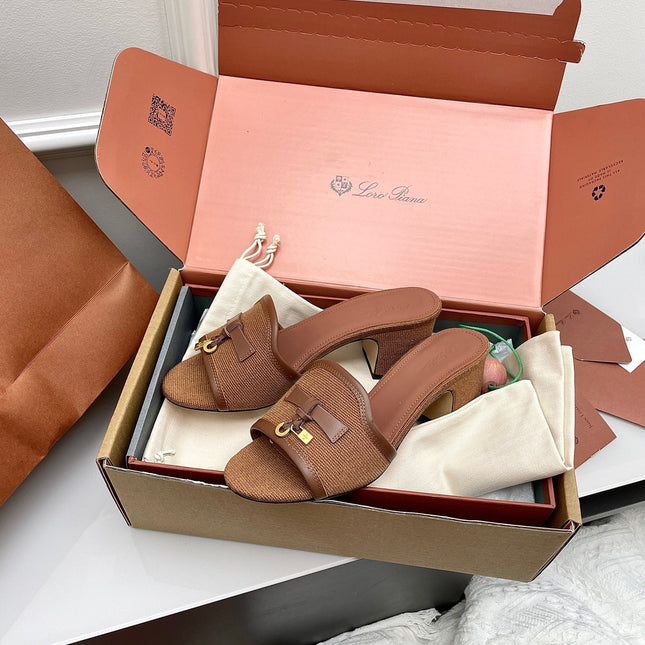 LP 26S HIGH HEEL SANDALS IN BROWN CANVAS AND CALFSKIN