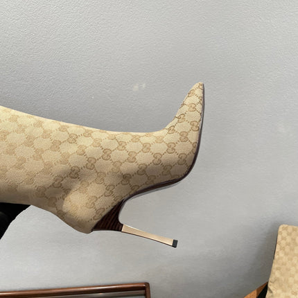 GUCCI 26S OVER THE KNEE BOOTS 85 MM IN BEIGE CANVAS