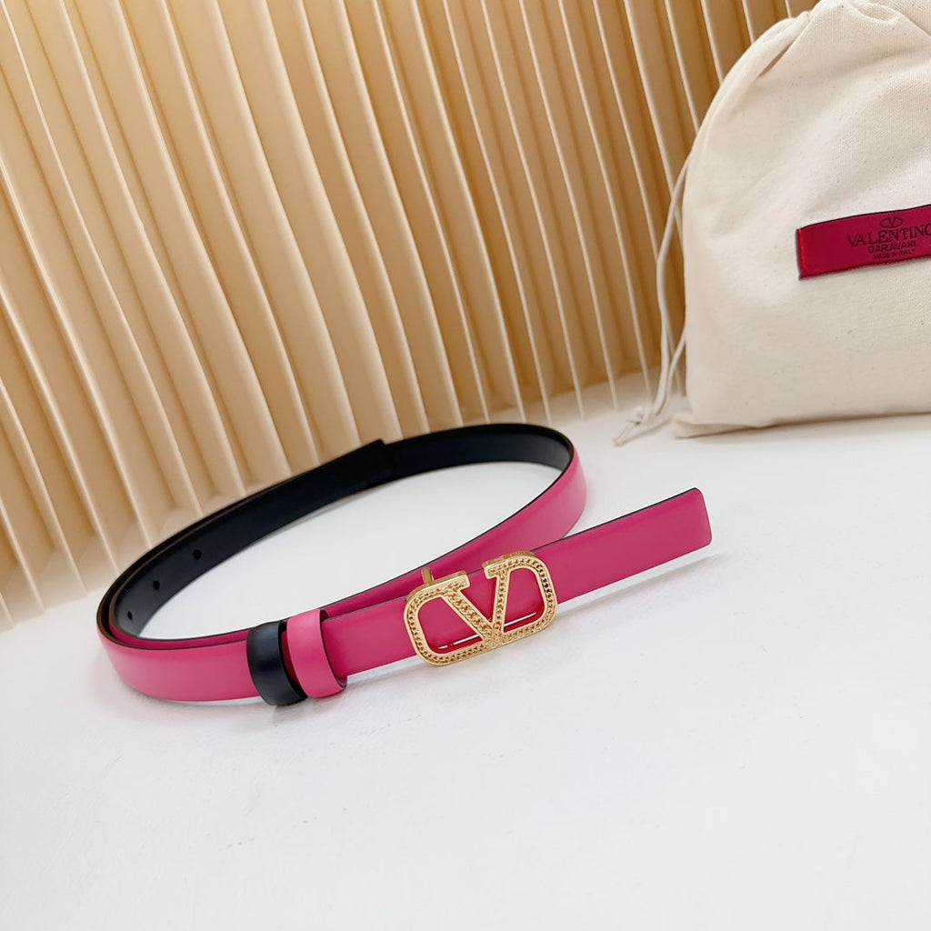 Vlogo Buckle Water Wave Gold Copper Glossy Pink Black Leather 20mm Belt