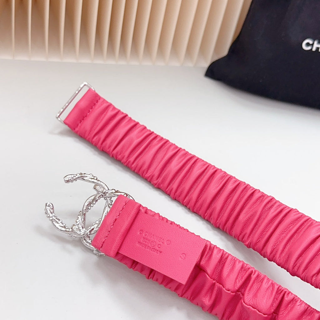 CC ELASTIC 30 MM  BELT IN RED PINK CALFSKIN WITH SILVER LOGO