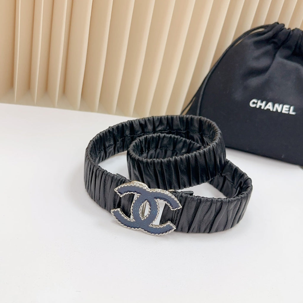 CC 30 MM ELASTIC BELT IN BLACK CALFSKIN SILVER MIX BLUE HARDWARE