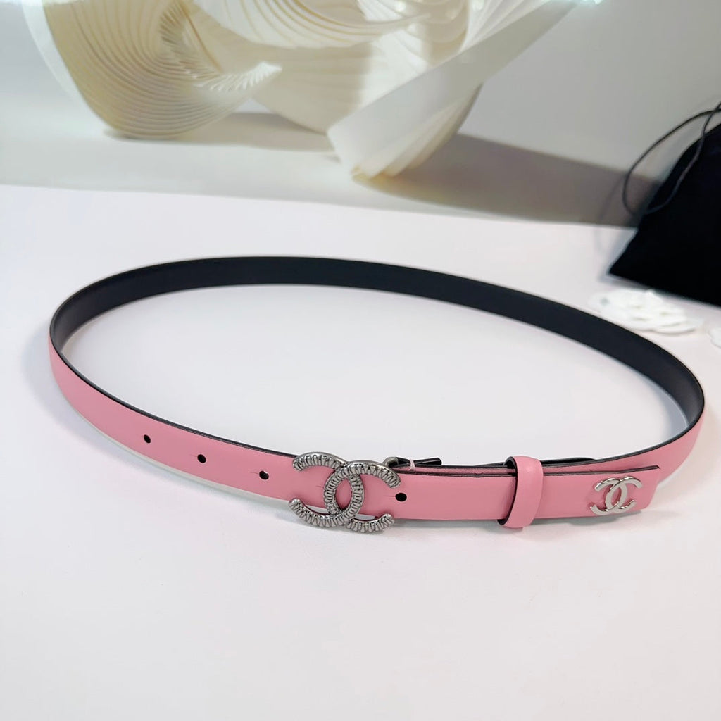 CC BELT 20 MM IN FLAMINGO PINK CALFSKIN WITH SILVER HARDWARE