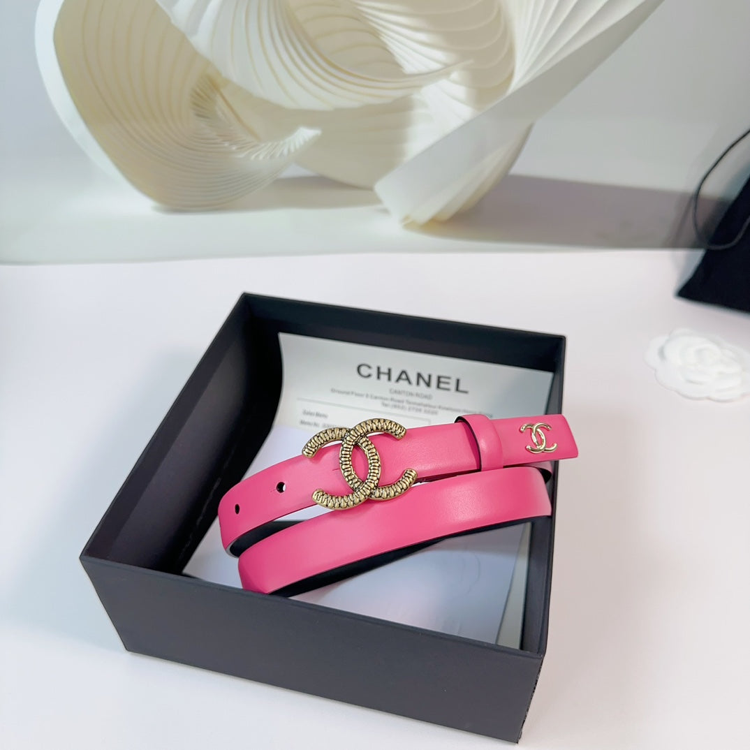 CC BELT 20 MM IN DEEP PINK CALFSKIN WITH GOLD HARDWARE