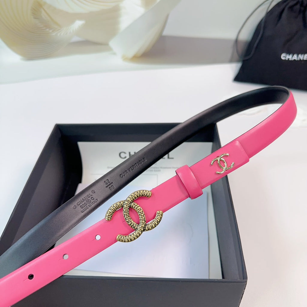 CC BELT 20 MM IN DEEP PINK CALFSKIN WITH GOLD HARDWARE