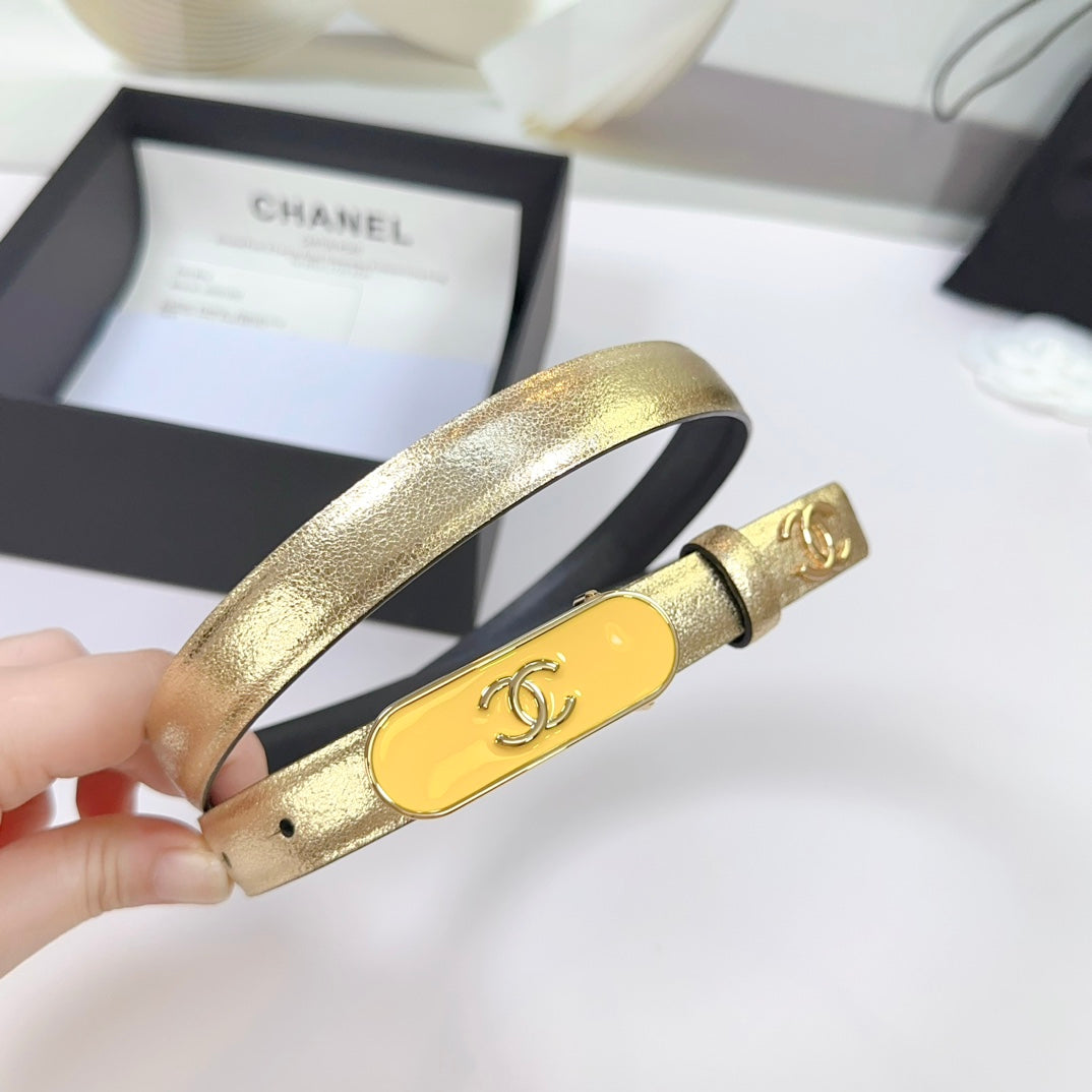 CC BELT 20 MM IN GOLD SMOOTH CALFSKIN WITH YELLOW METAL BUCKLE