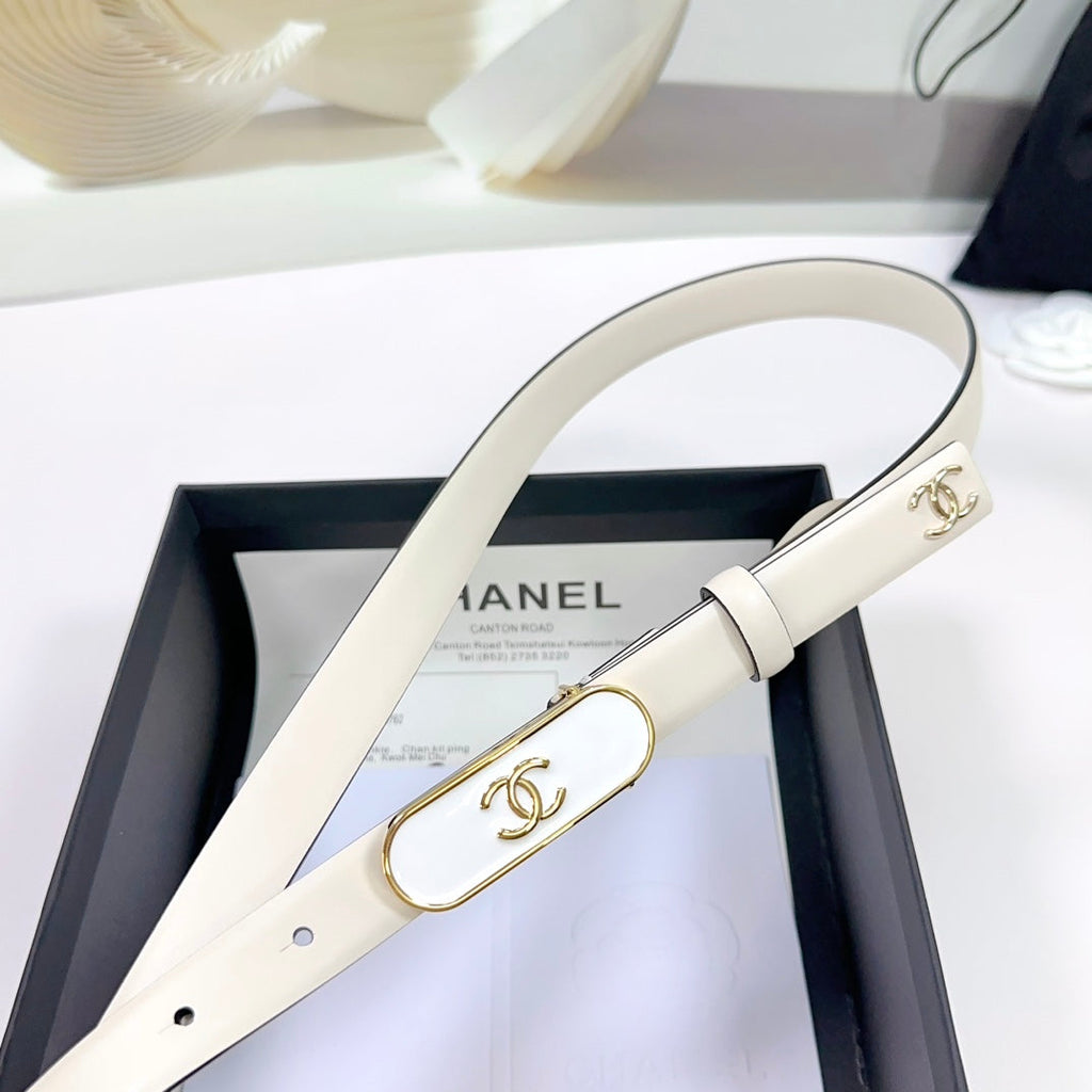 CC BELT 20 MM IN BEIGE CREAM CALFSKIN WITH GOLD MIX WHITE METAL BUCKLE