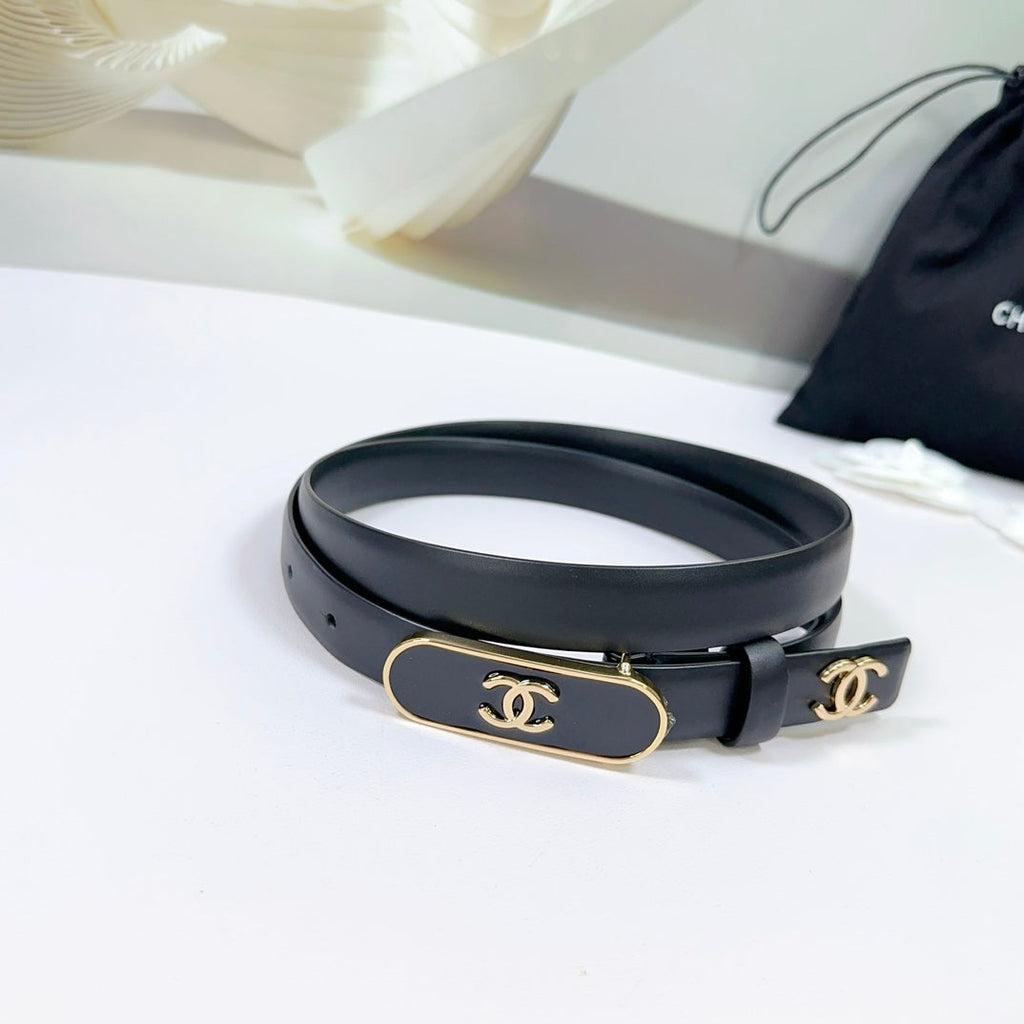 CC BELT 20 MM IN BLACK CALFSKIN WITH GOLD MIX BLACK METAL BUCKLE