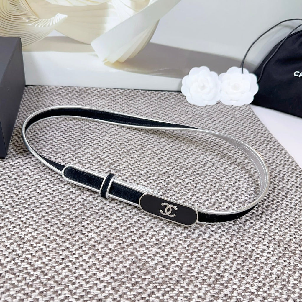 CC BELT 20 MM IN BLACK AND SILVER CALFSKIN WITH METAL BUCKLE