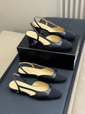 CC CLASSIC SLINGBACK BLACK BEIGE GOATSKIN BLACK GROSGRAIN