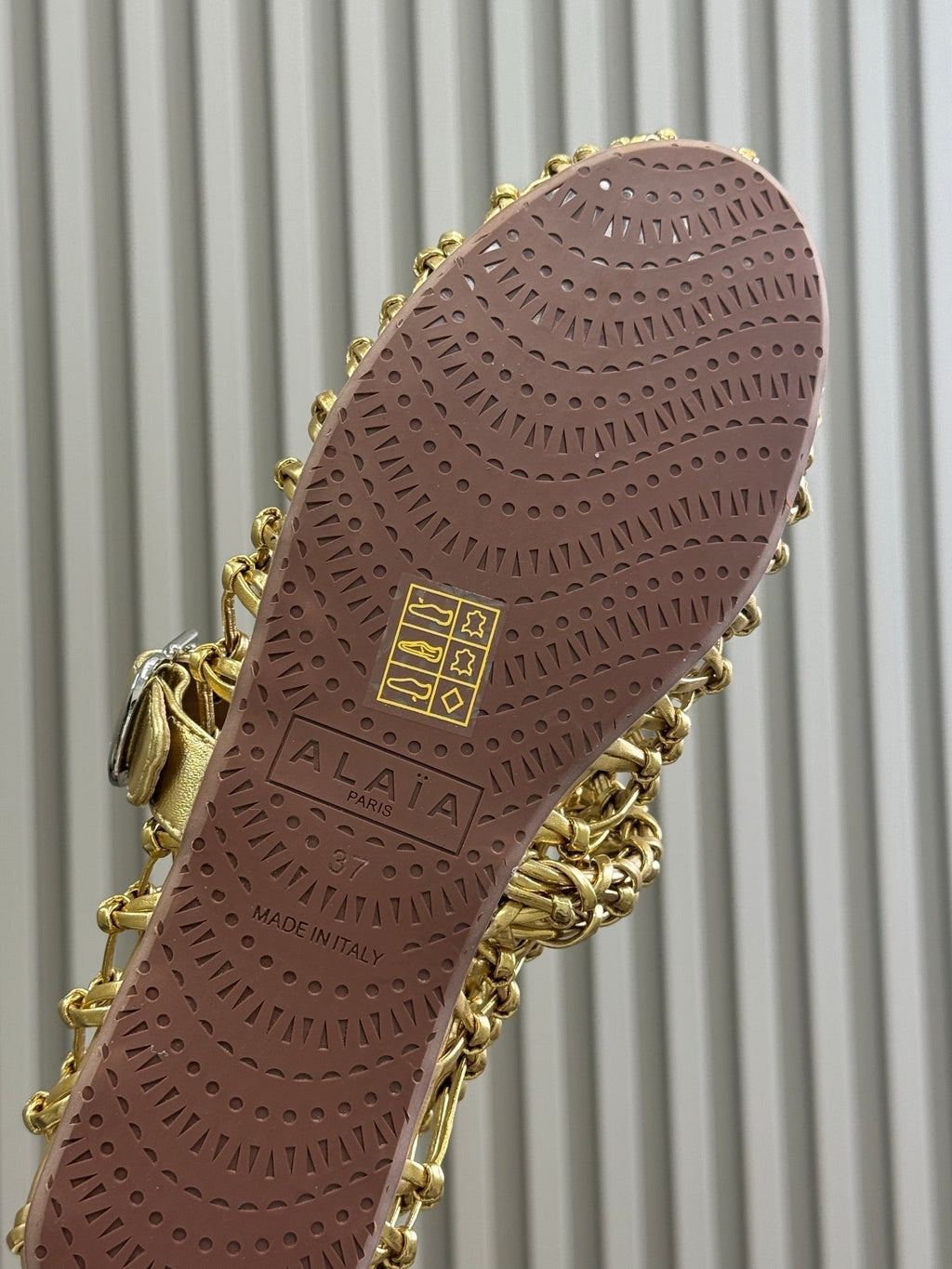 ALAIA MARY JANE FLATS 25S IN GOLD MESH CALSKIN WITH SILVER HARDWARE
