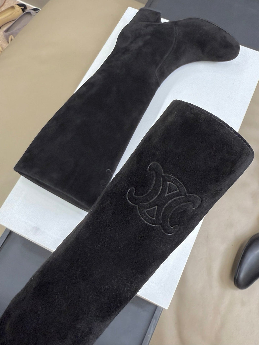 CELINE 26S HIGH-TOP BOOTS IN BLACK SUEDE