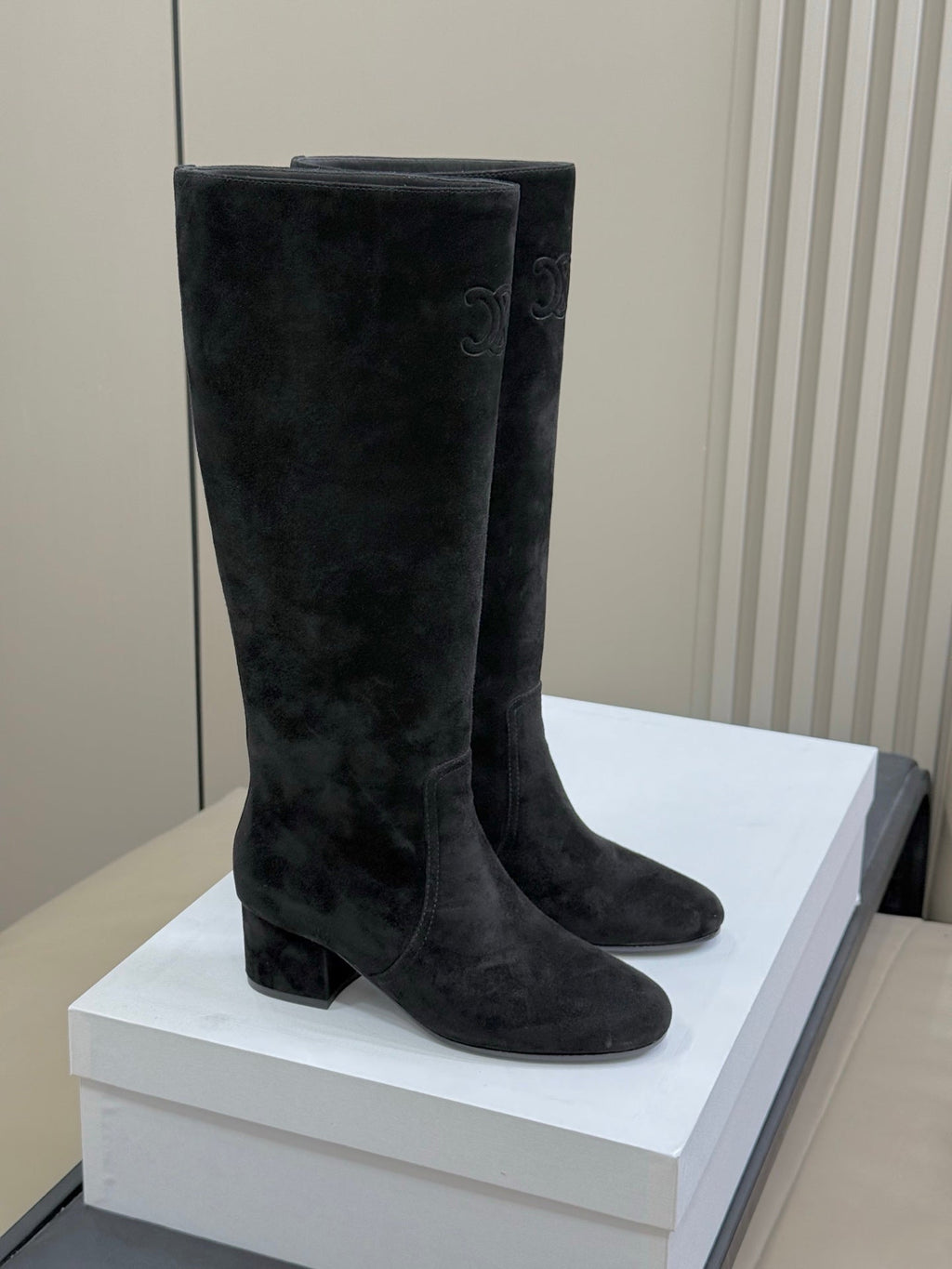 CELINE 26S HIGH-TOP BOOTS IN BLACK SUEDE
