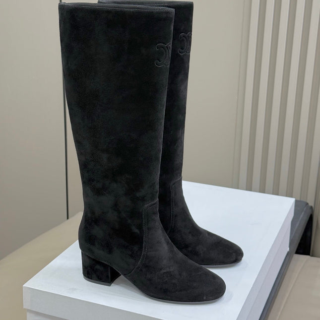 CELINE 26S HIGH-TOP BOOTS IN BLACK SUEDE