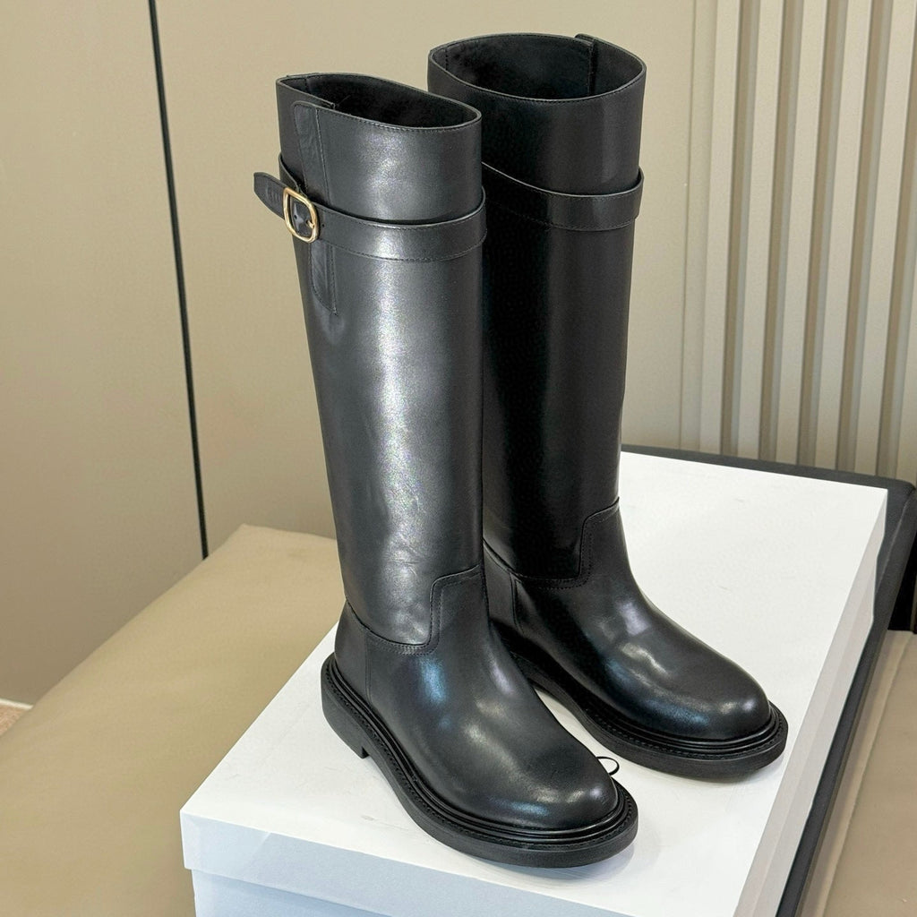 CELINE 26S HIGH-TOP BOOTS IN BLACK CALFSKIN WITH GOLD HARDWARE