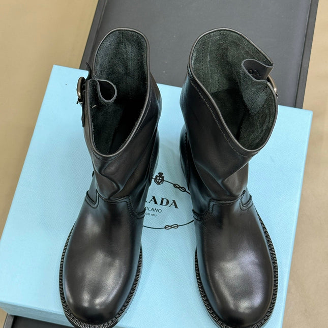 PRADA 25S ANKLE BOOTS IN DARK BLACK BROWN CALFSKIN