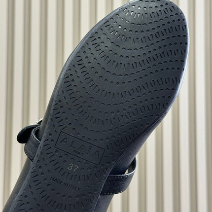 ALAIA 25S MARY JANE SHEARLING FLATS IN BLACK CALFSKIN