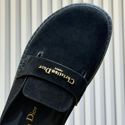 DIOR 26S BOY MULE IN BLACK SUEDE GOLD HARDWARE